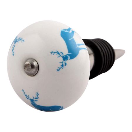Turquoise Stainding Rein Deer Pattern Ceramic Wine Stopper